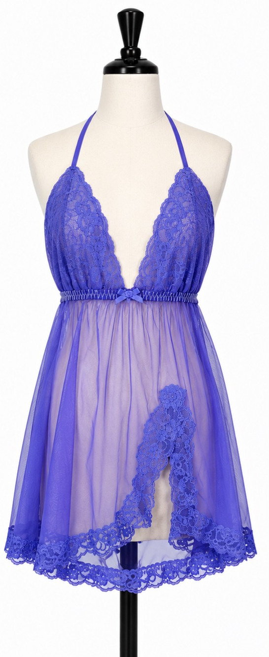 Fredericks of Hollywood Sheer Mesh Lace Babydoll Chemise Halter Fairy Dainty L
